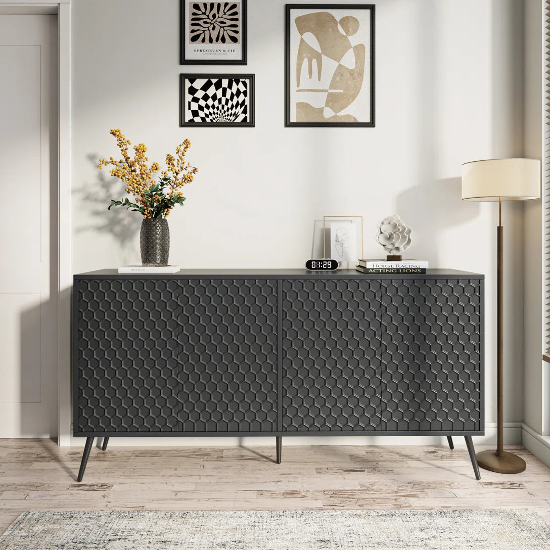 4-Door Accent Storage Cabinet with 5 Stable Legs and 4 Adjustable shelves