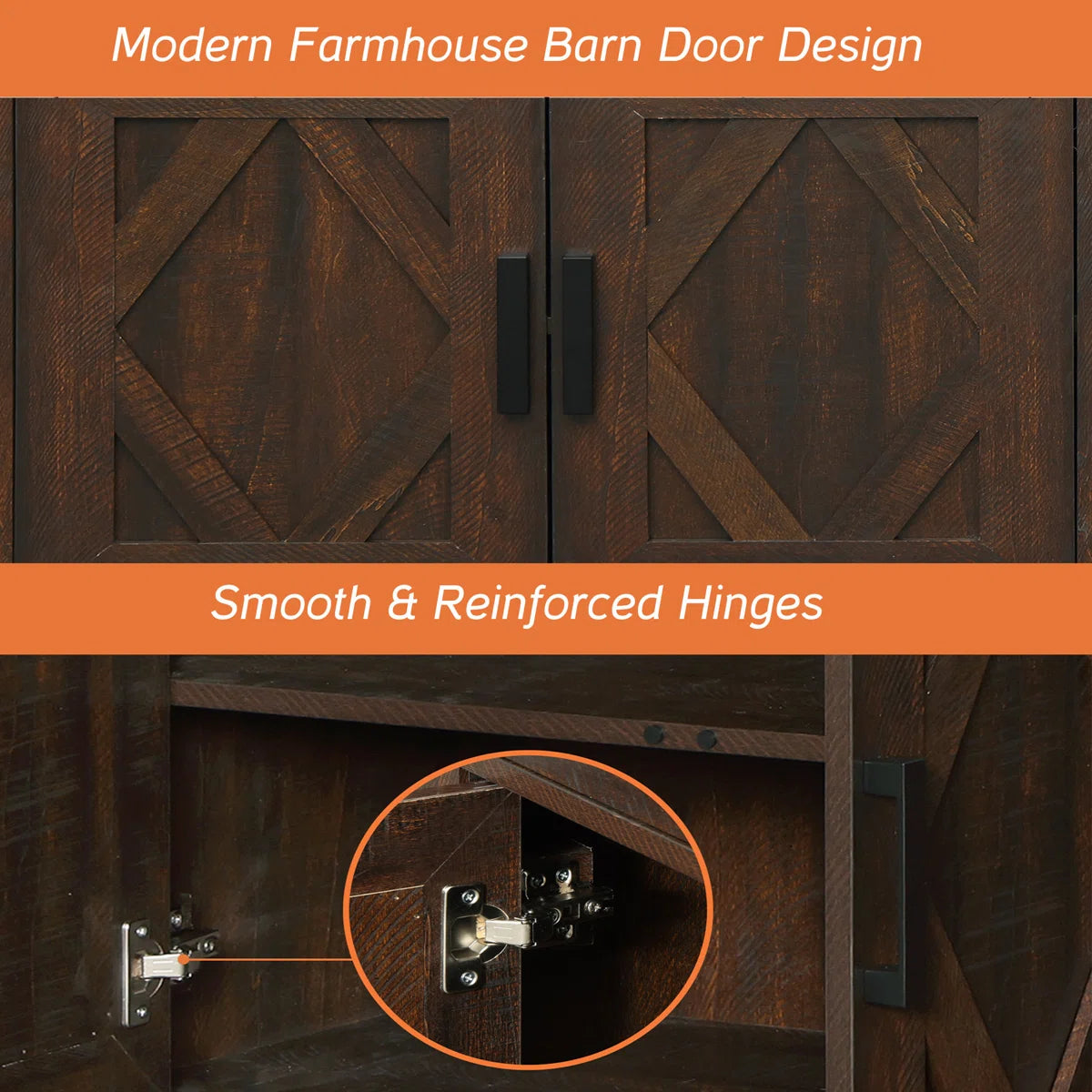 Glenford 110.2"W Large Modern Farmhouse Office Storage Cabinet With Barn Doors & Drawers