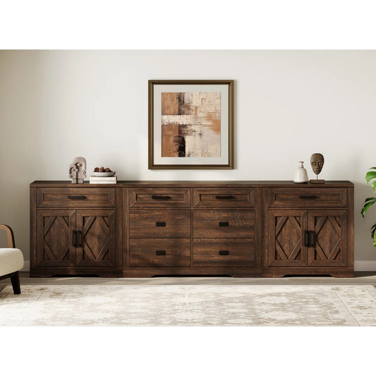 Glenford 110.2"W Large Modern Farmhouse Office Storage Cabinet With Barn Doors & Drawers