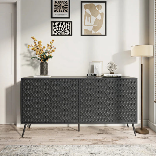 4-Door Accent Storage Cabinet with 5 Stable Legs and 4 Adjustable shelves