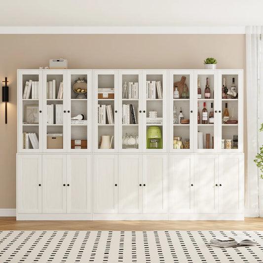 5-Tier Modern Bookshelves With 3 Large Drawer And Glass Door