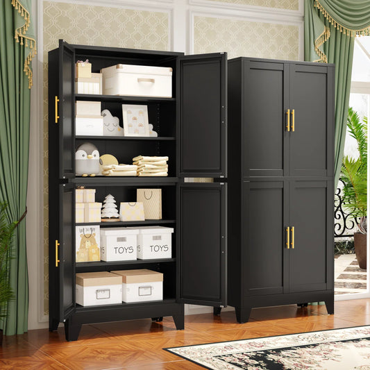 74.8'' Tall Storage Cabinet With 4 Doors And Adjustable Shelves For Multiple Uses