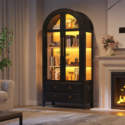 Freestanding Arch Display Cabinet with 3-Color Light Modes and Motion Sensor