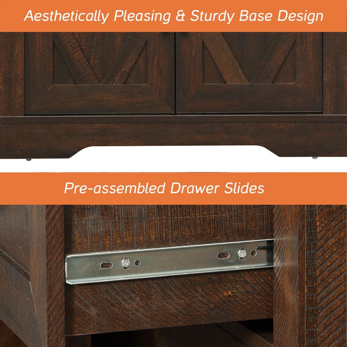 Glenford 110.2"W Large Modern Farmhouse Office Storage Cabinet With Barn Doors & Drawers