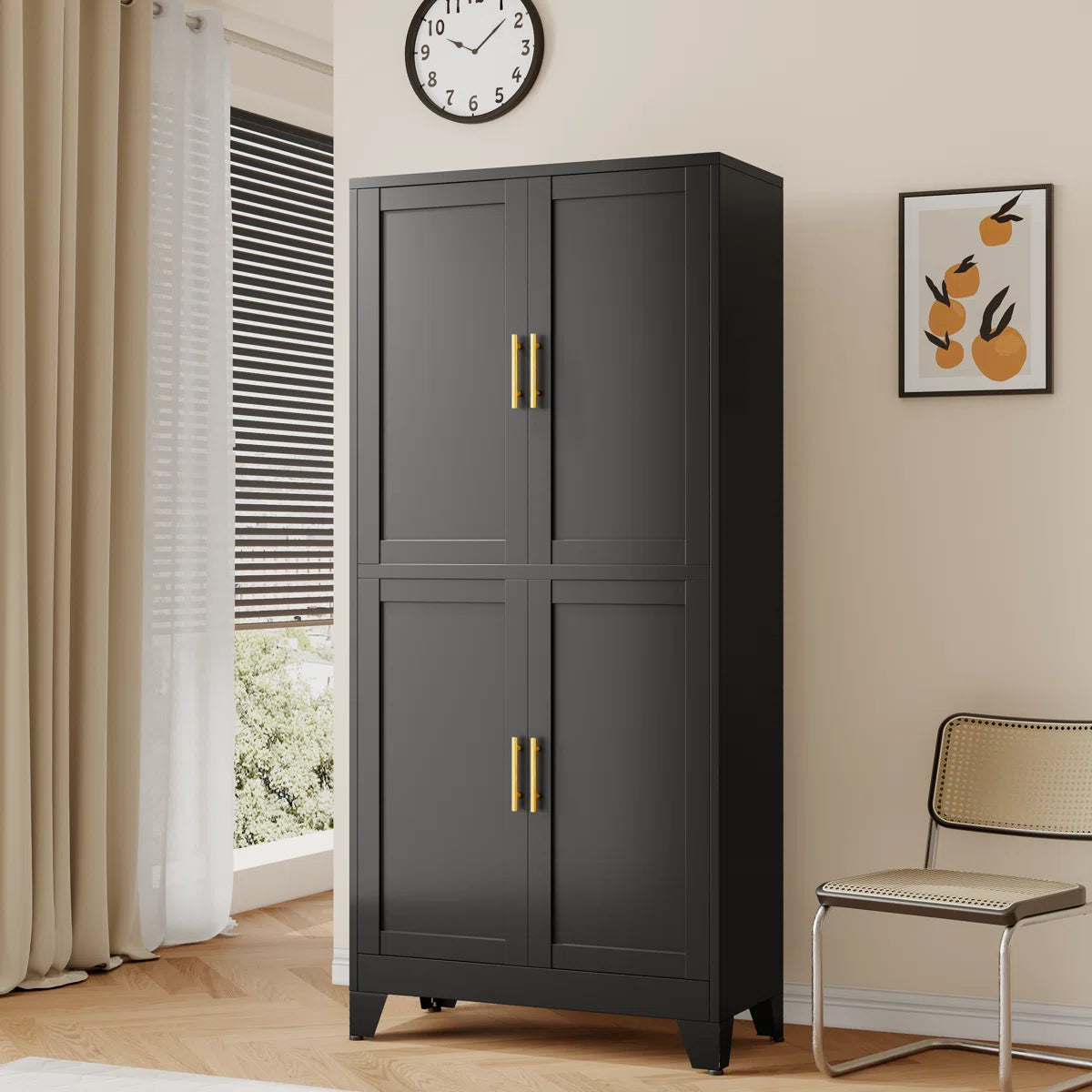 74.8'' Tall Storage Cabinet With 4 Doors And Adjustable Shelves For Multiple Uses