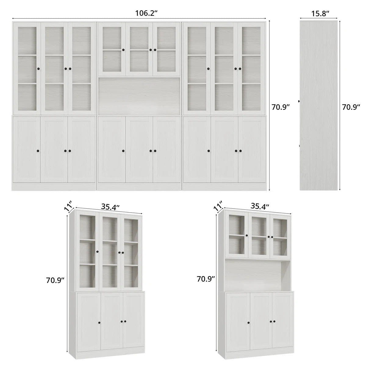 5-Tier Modern Bookshelves With 3 Large Drawer And Glass Door