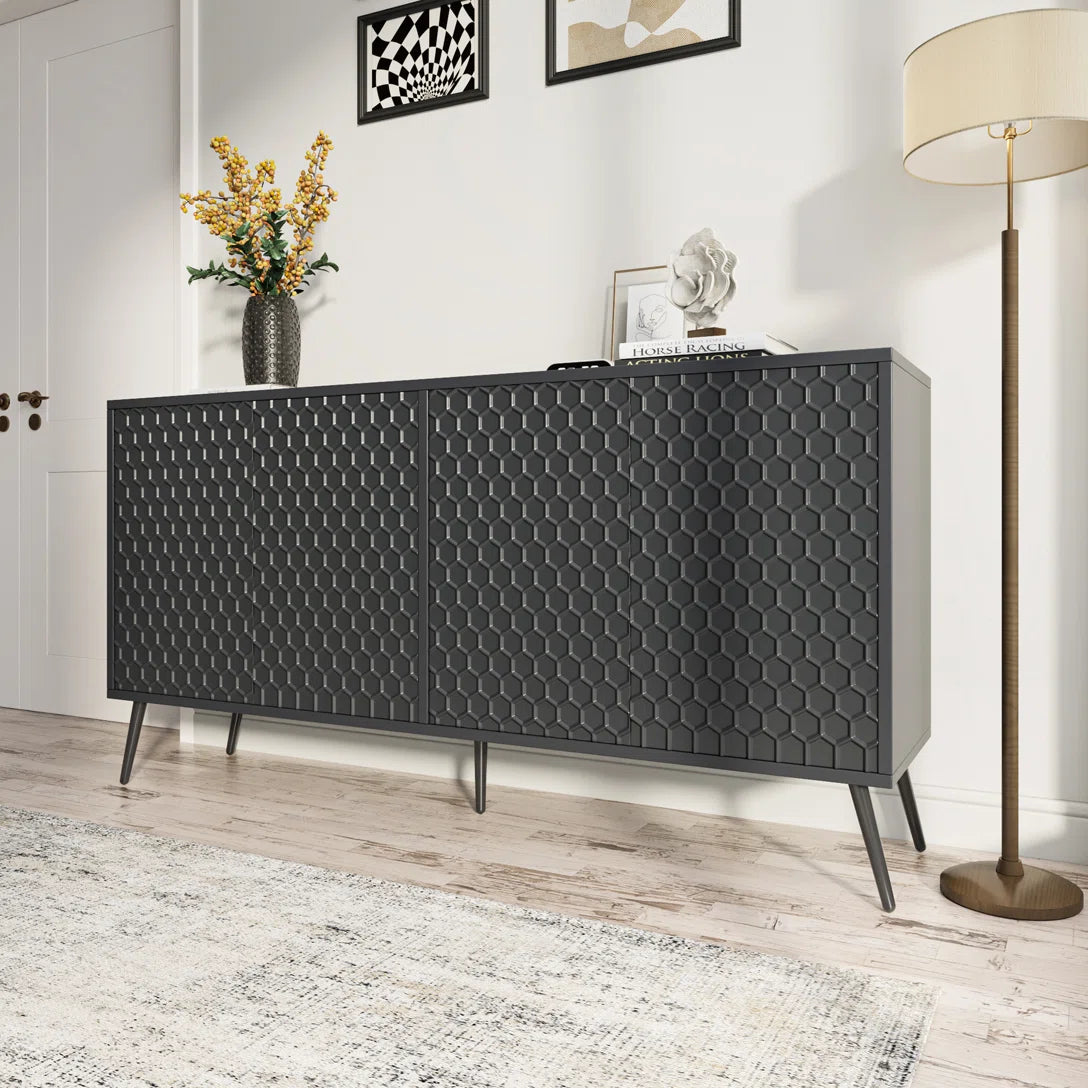 4-Door Accent Storage Cabinet with 5 Stable Legs and 4 Adjustable shelves