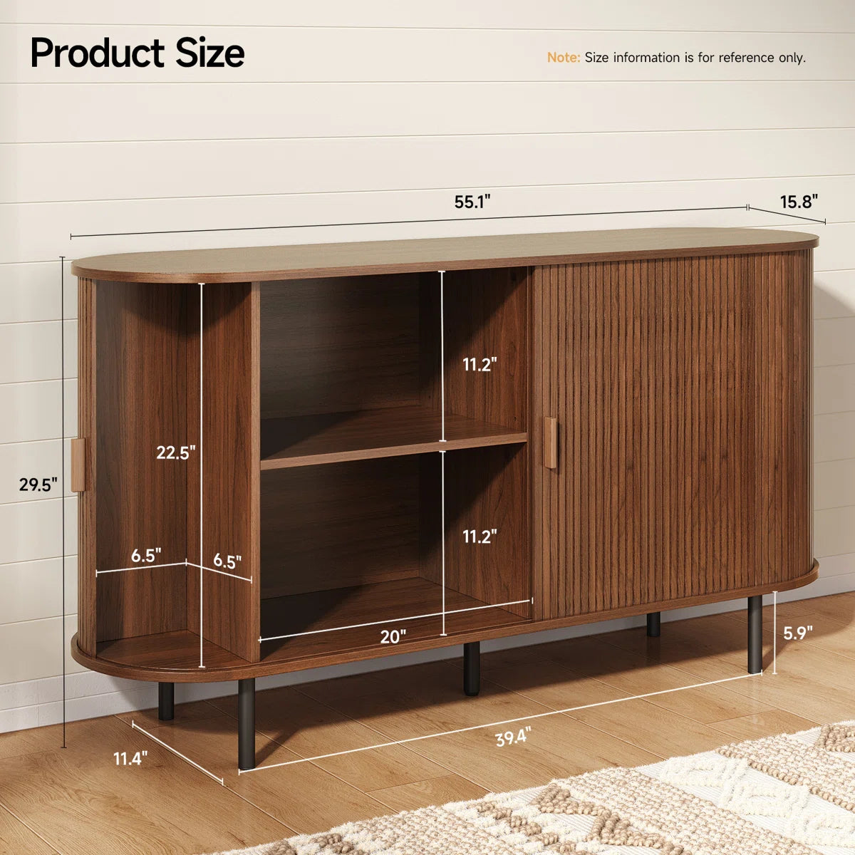 55'' Sideboard Storage Cabinet With Doors And Shelves