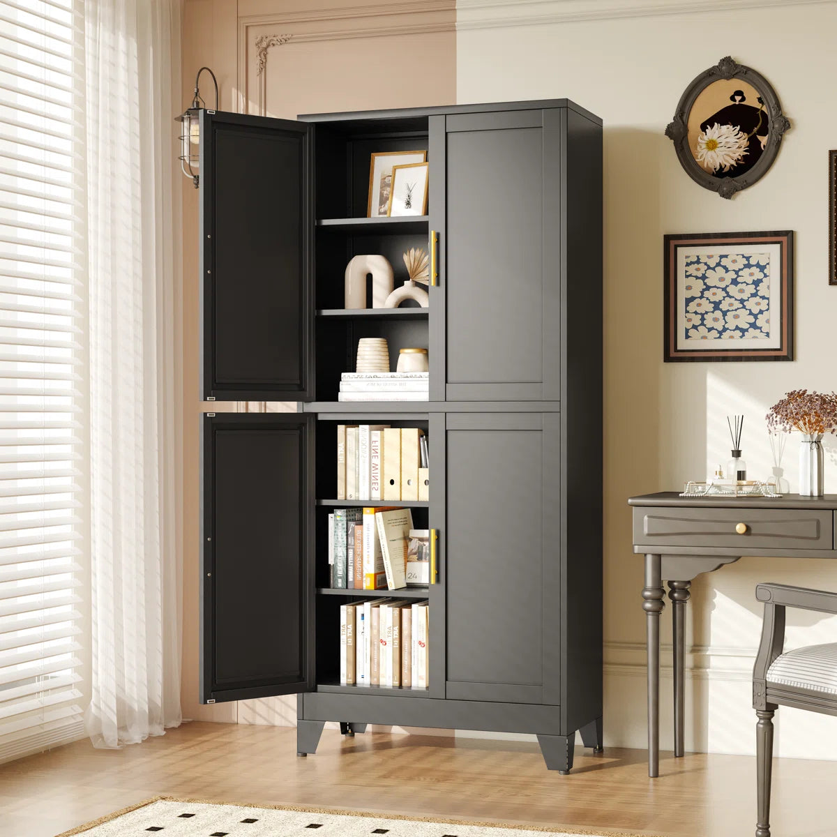 74.8'' Tall Storage Cabinet With 4 Doors And Adjustable Shelves For Multiple Uses