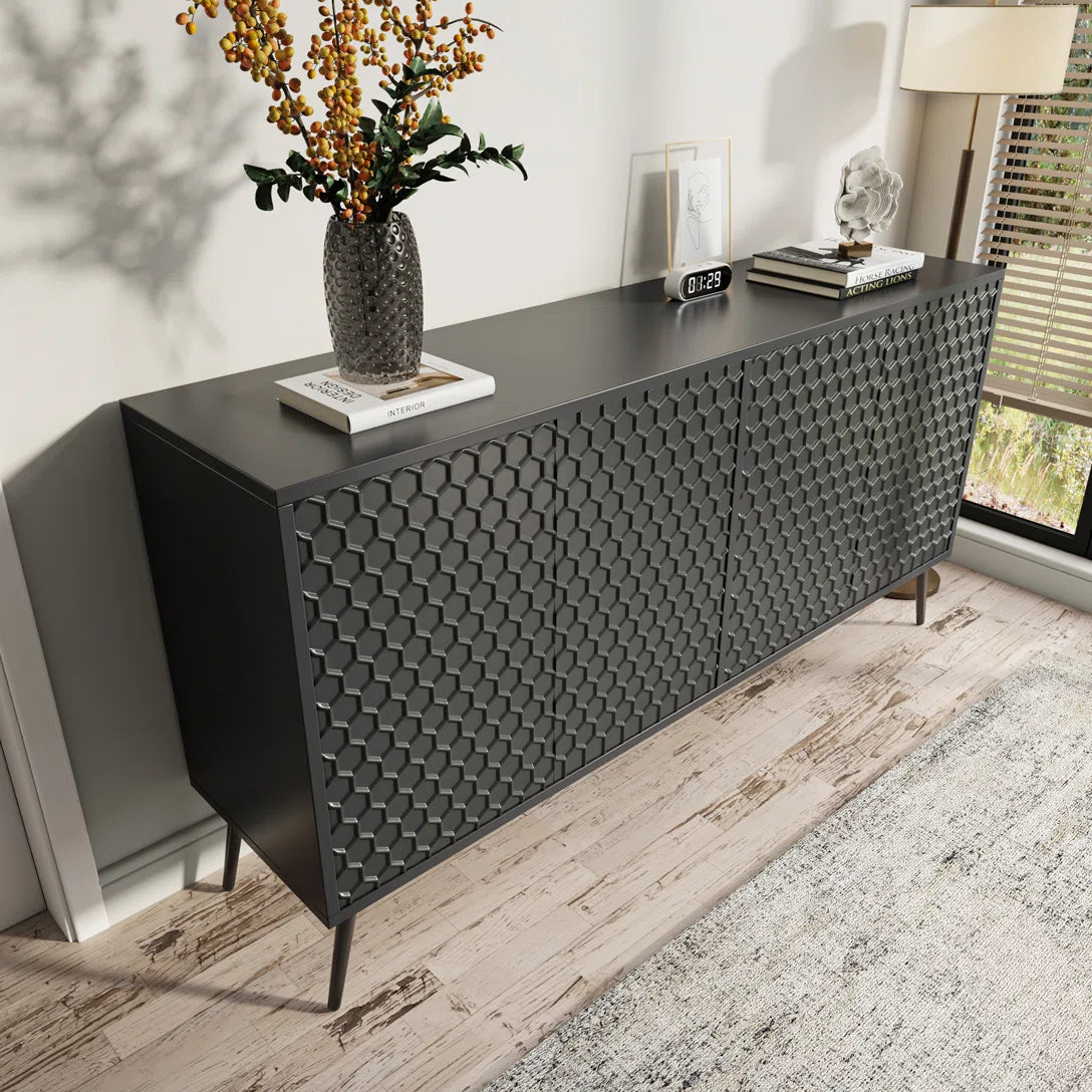 4-Door Accent Storage Cabinet with 5 Stable Legs and 4 Adjustable shelves