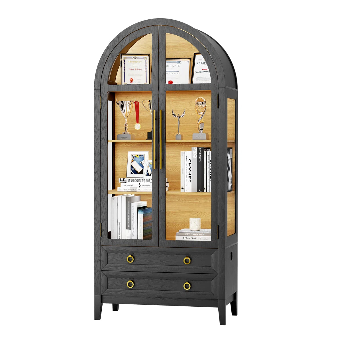 Freestanding Arch Display Cabinet with 3-Color Light Modes and Motion Sensor